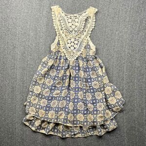 Pepe Jeans Dress Womens XXS Blue Geometric Crochet Lace High Low Hastings